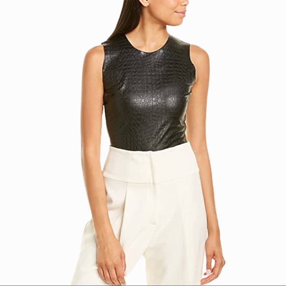 Commando Faux Leather Animal Print Bodysuit - Crocodile Texture, Sleeveless, Snap Closure Gusset - View #10